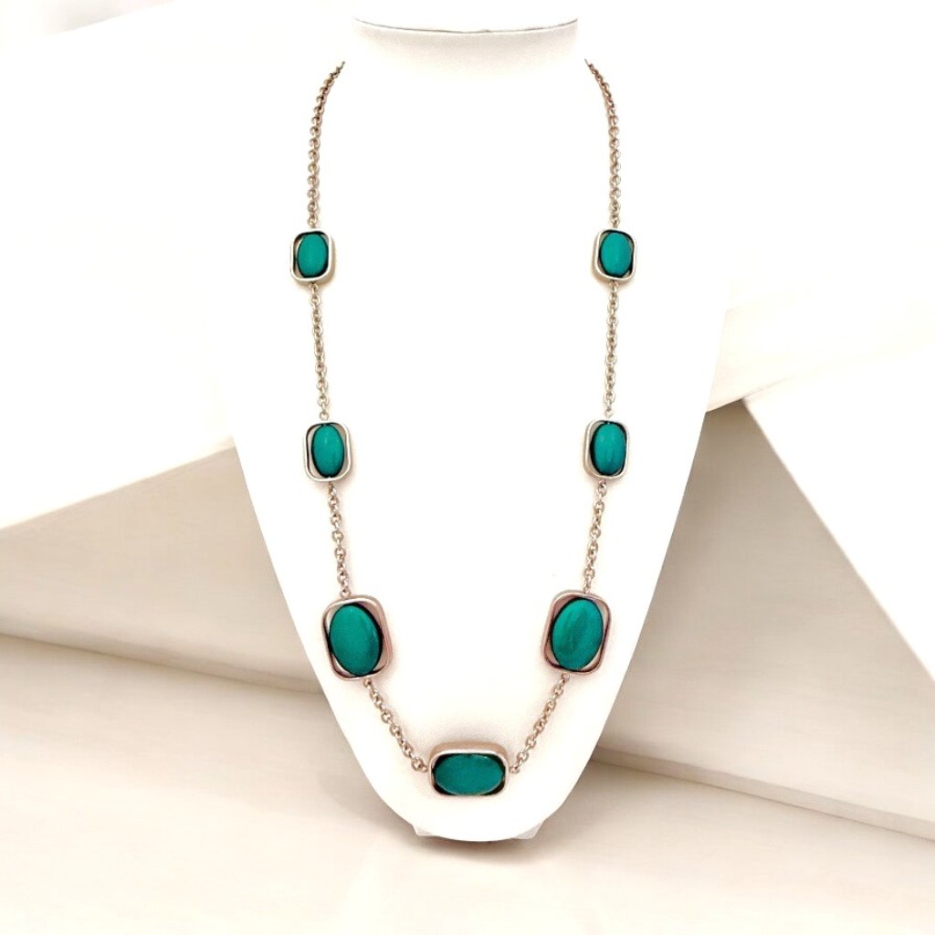 Banana Republic Framed Bead Necklace Lobster Closure Silver Tone 16$